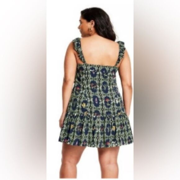 Agua Bendita Target Dainty Floral Tile Navy Flutter Sleeve Mini Dress 2X EUC - Picture 3 of 9